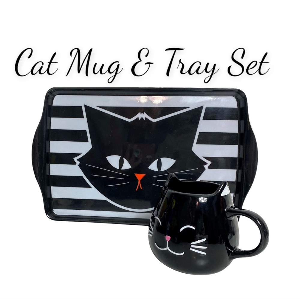 New Cat Mug & Tray, Black & White